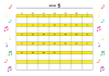 5月：2023年月間カレンダー：カラフル音符と黄色ライン：日曜始まり：横：音楽：ピアノ教室