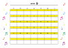 9月：2023年月間カレンダー：カラフル音符と黄色ライン：日曜始まり：横：音楽：ピアノ教室