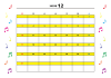 12月：2023年月間カレンダー：カラフル音符と黄色ライン：日曜始まり：横：音楽：ピアノ教室