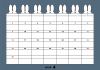 4月：2023年月間カレンダー：ウサギの耳とグレイッシュカラー：日曜始まり：横：うさぎ・兎・卯年