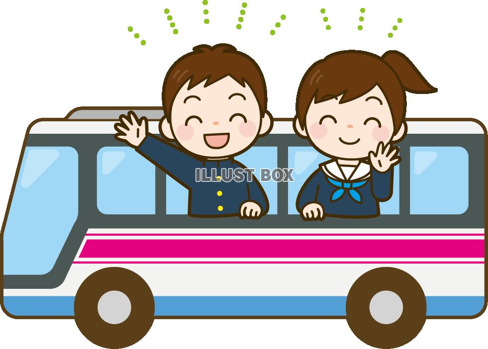 大型バスに乗る中学生(遠足・修学旅行)