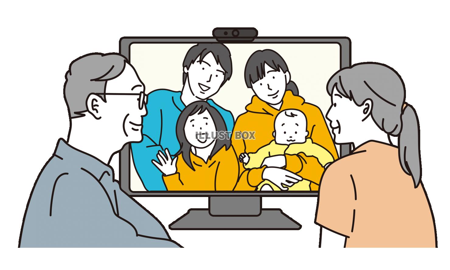 無料イラスト テレビ電話で会話をする家族