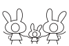 3人家族用顔ハメ写真フレームのウサギの白黒塗り絵