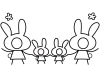 4人家族用顔ハメ写真フレームのウサギの白黒塗り絵