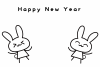 2023年年賀状・横・羽子板するウサギの白黒塗り絵・happynewyear