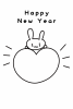 2023年年賀状・縦・ウサギとハートのフレーム・happynewyear