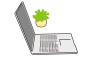 開いて置かれたノートパソコンと観葉植物