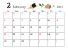 2023年 2月 かわいいイラスト付きカレンダー