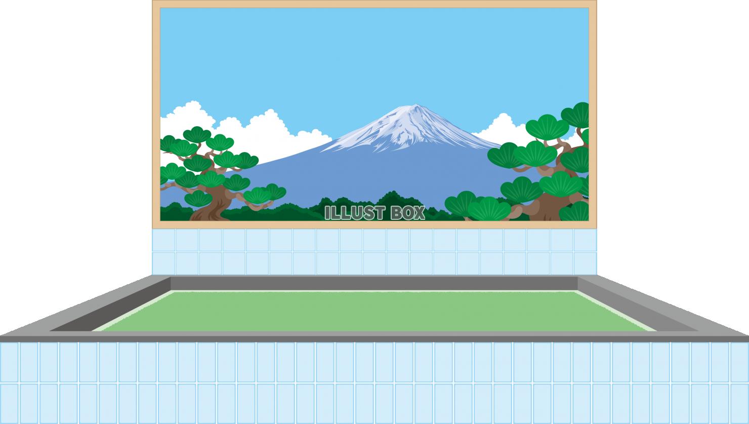 銭湯の浴槽と富士山のペンキ絵