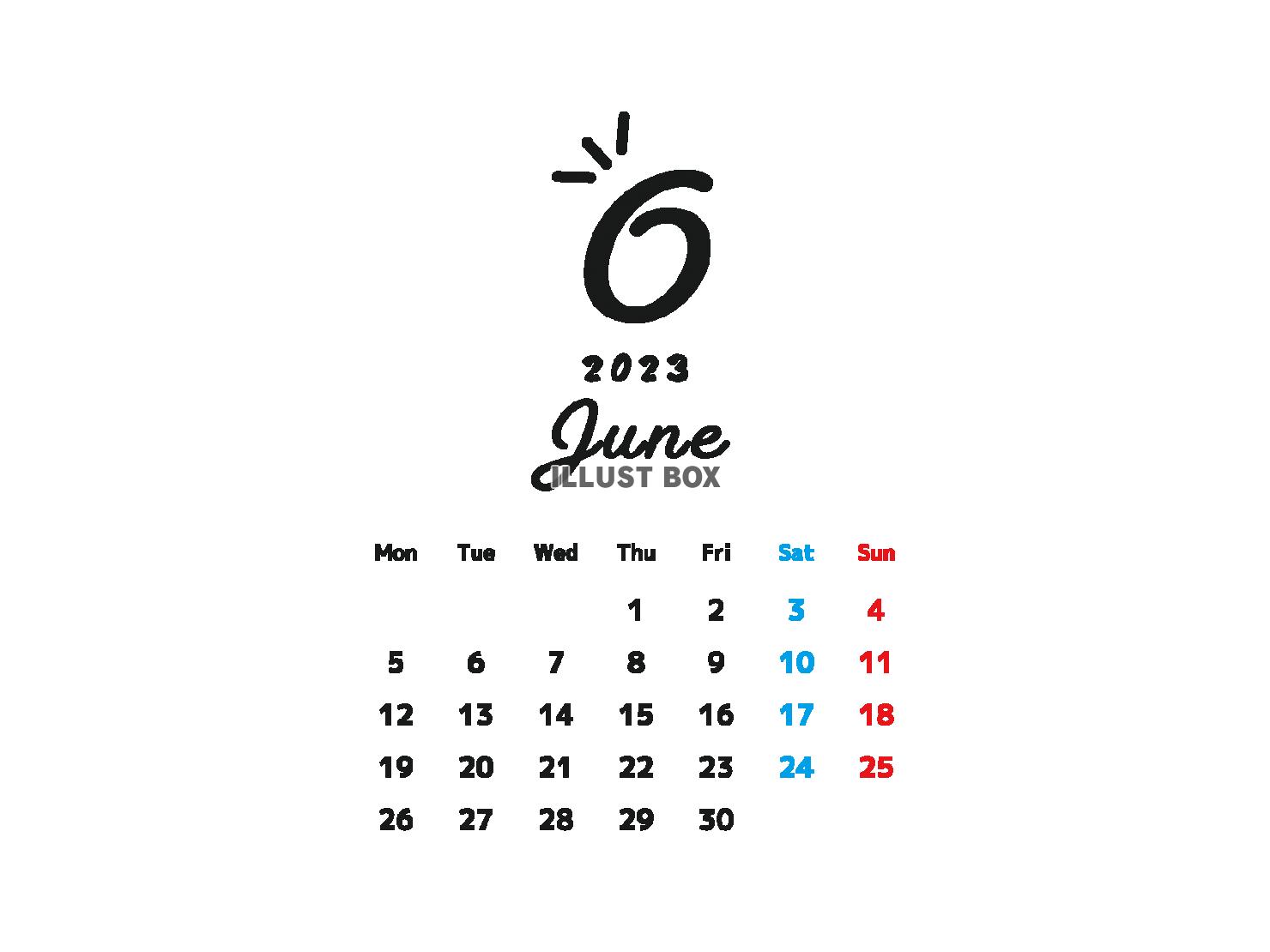 2023年6月のシンプルなカレンダー