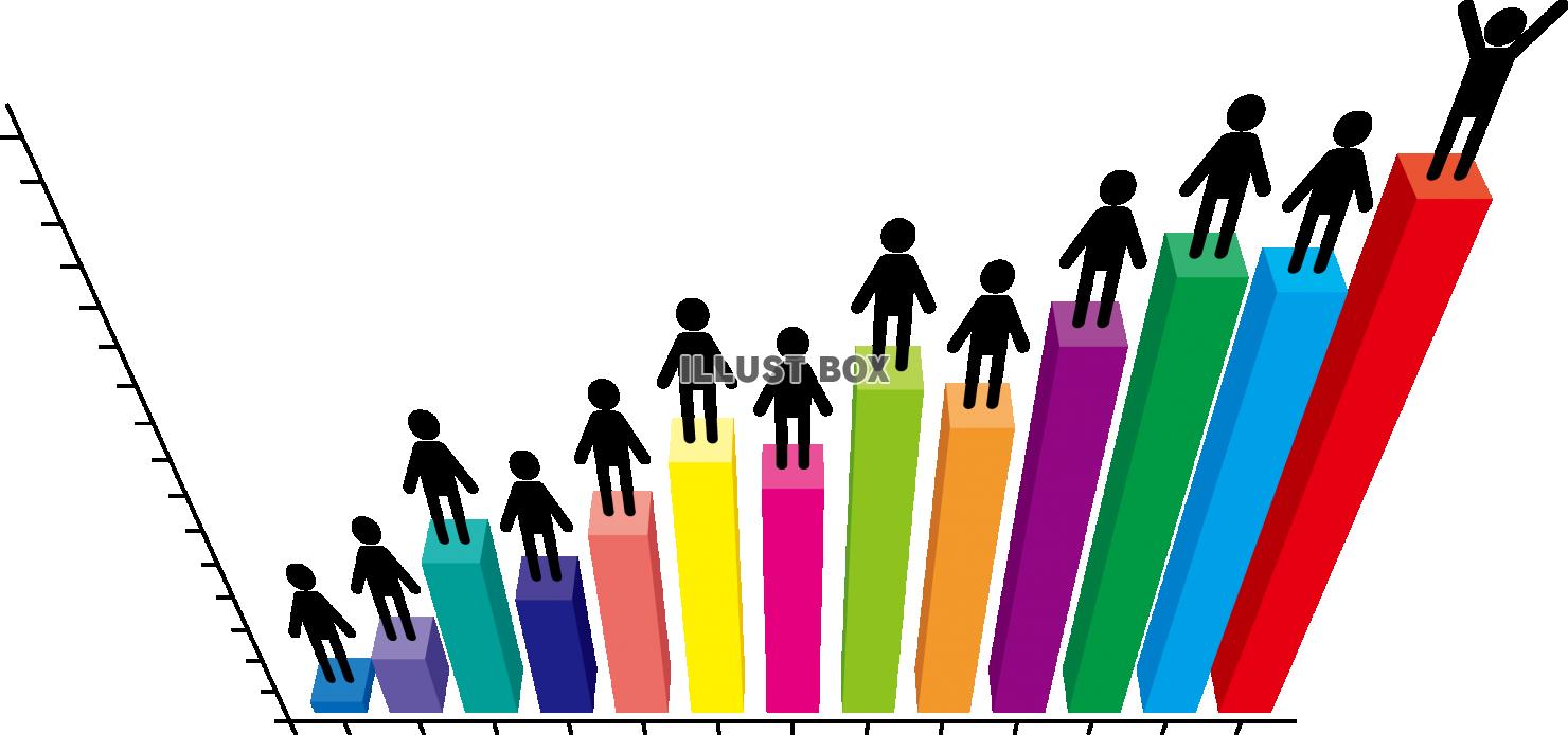 カラフルな棒グラフと人　ピクトグラム