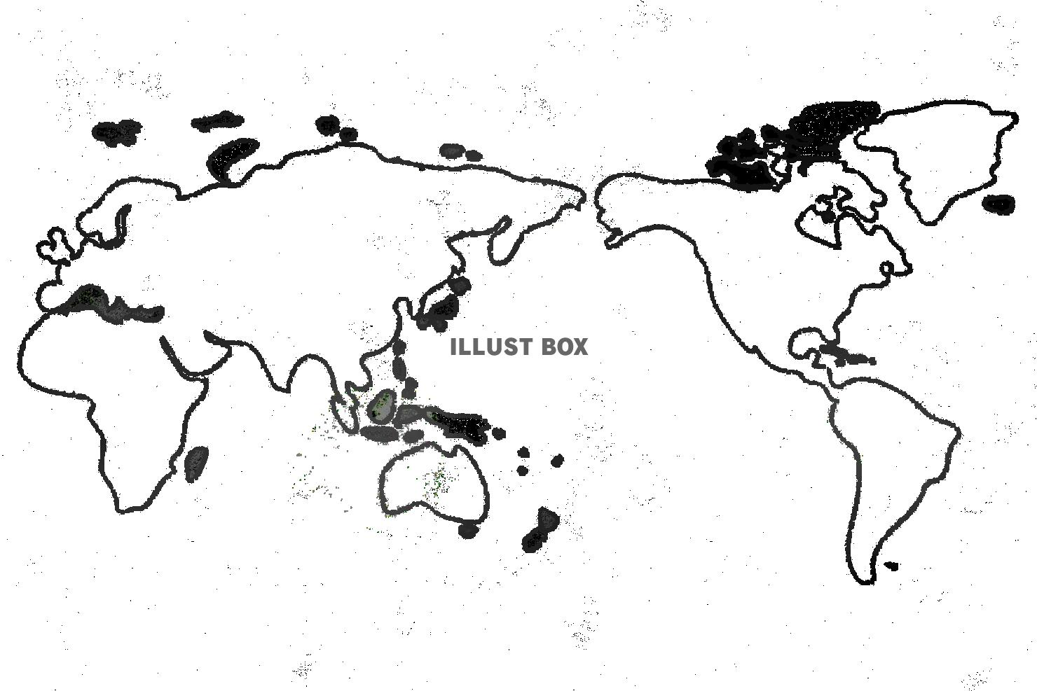 手書きのラフな世界地図　線画