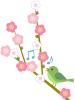 梅の花模様と鶯の壁紙画像シンプル背景素材イラスト透過png