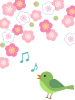 梅の花模様と鶯の壁紙画像シンプル背景素材イラスト透過png　