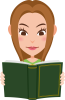  集中して読書をする若い女性のキャラクター 