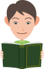  集中して読書をする若い男性のキャラクター 