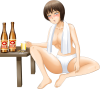 風呂あがりにビールを飲むお姉さん（透過png）