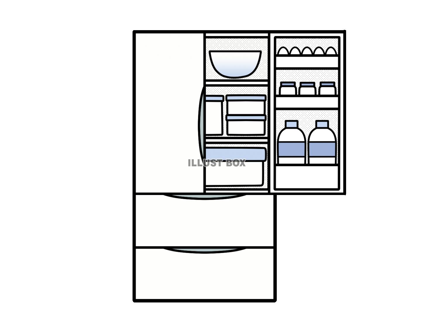 扉を開いた冷蔵庫