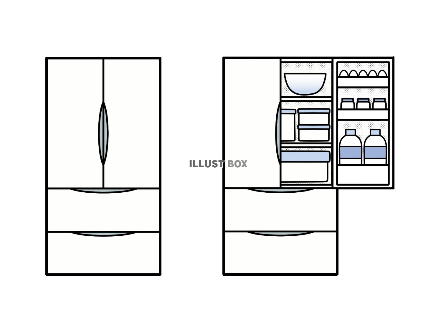 開いた冷蔵庫と閉じた冷蔵庫