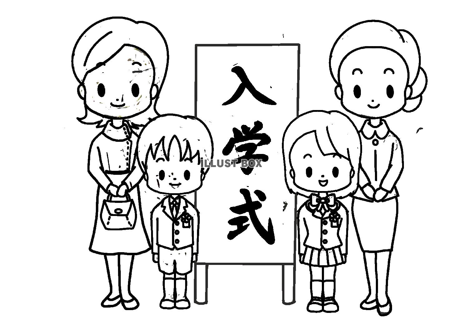 透過　学校　入学式　家族　線画