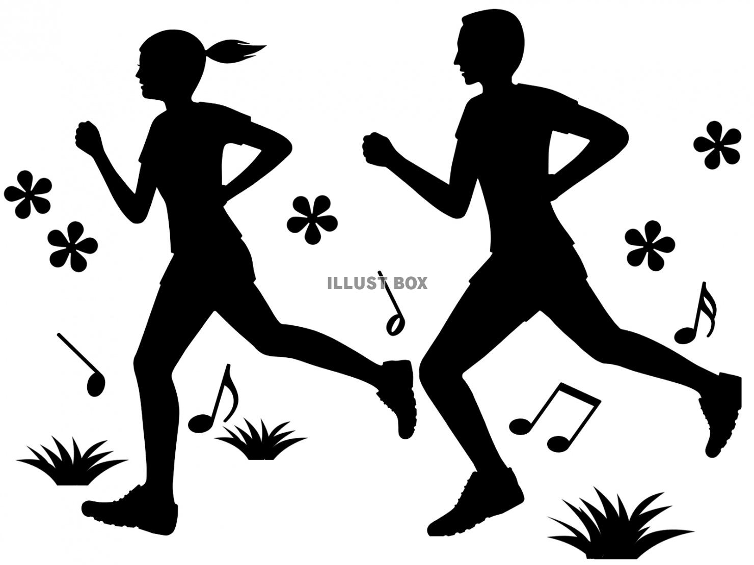 ジョギング男性女性シルエット画像シンプル素材イラスト
