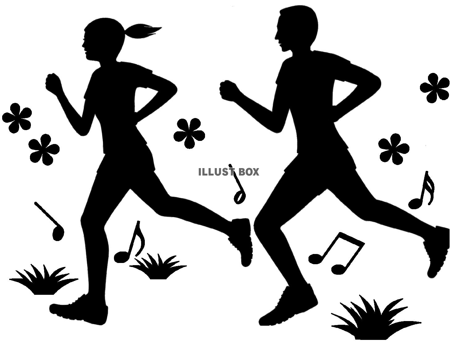 ジョギング男性女性シルエット画像シンプルイラスト透過png