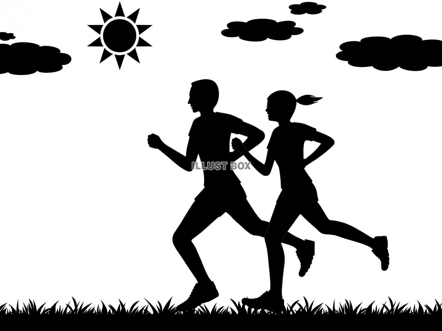 ジョギング男性女性シルエット画像シンプル素材イラスト