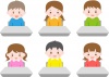 学校用のイラスト、小学生の子どもたち、教室、授業を受ける子どもたち