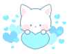 白猫ちゃんと青いハートのイラスト