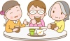お茶会、集会で会話をする高齢女性のグループ