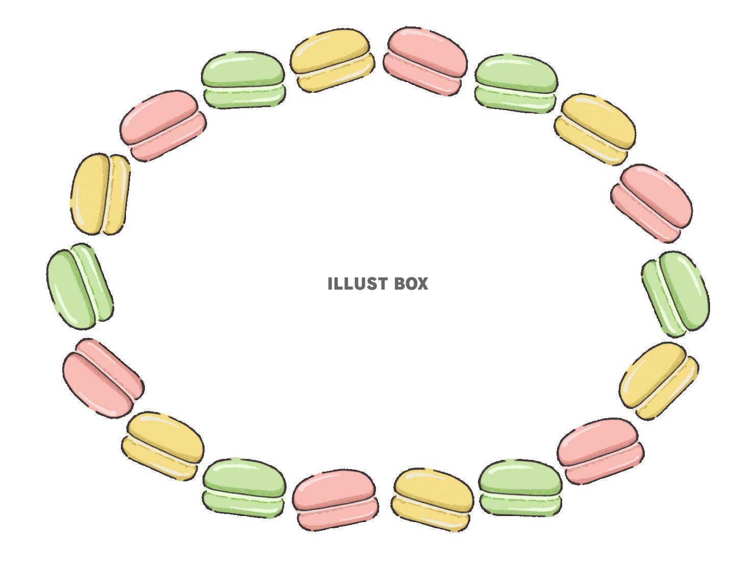かわいいマカロンのサークルフレームイラスト　線あり