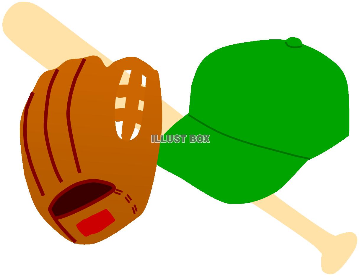 グローブとバットと帽子（緑）　野球用品・野球グッズ