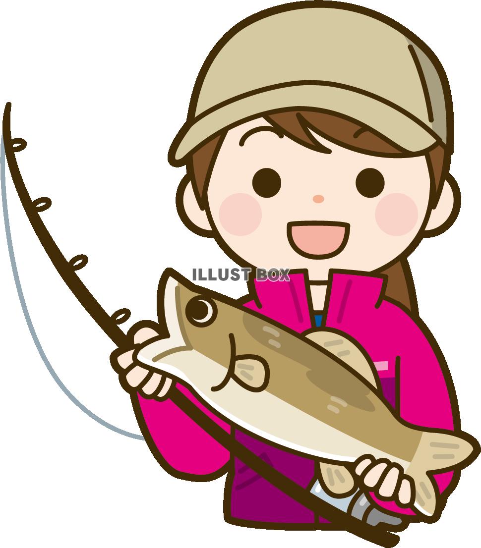 魚を釣った女性
