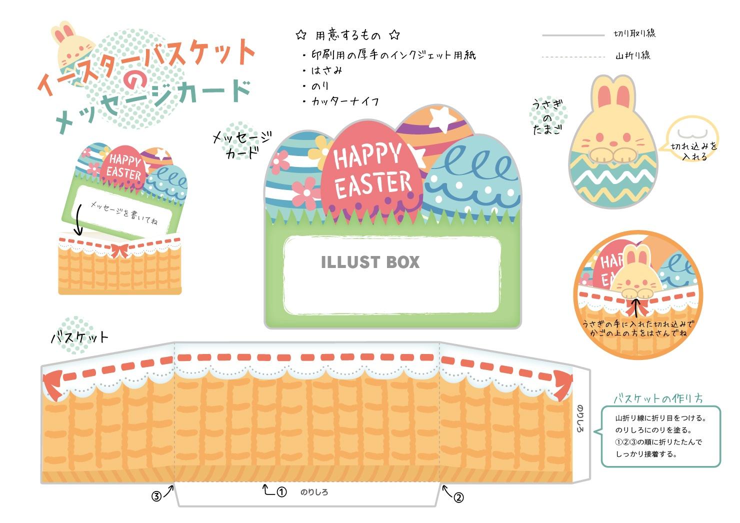 イースターバスケットのメッセージカード(ペーパークラフト)