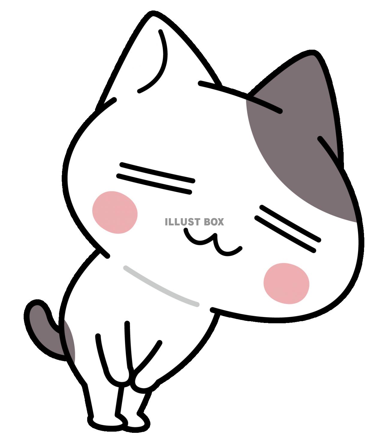 右側におじぎ＜ぶち猫　にゃんこ＞