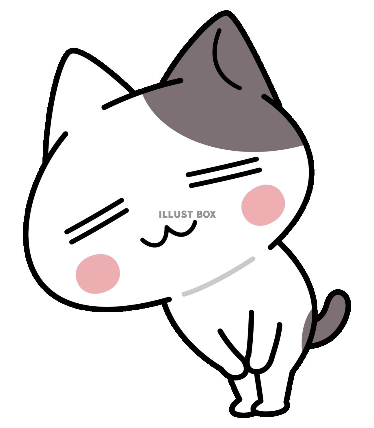 左側におじぎ＜ぶち猫　にゃんこ＞