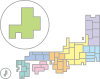 カラフルでシンプルなスクエア日本地図　八地方区分　都道府県