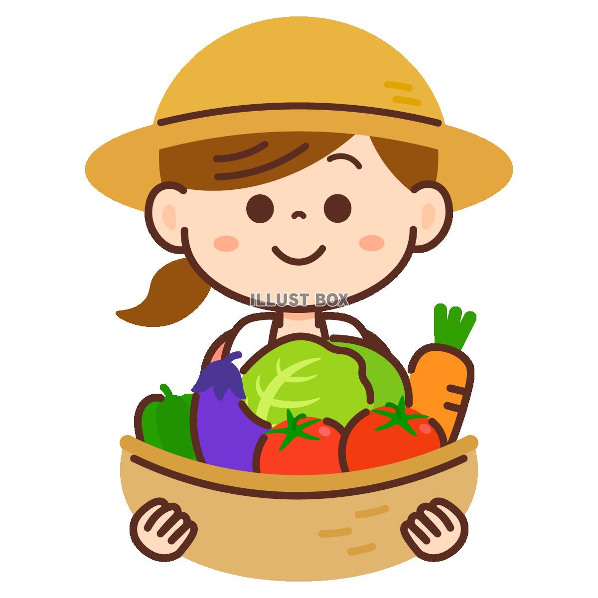 野菜を持つ農家の女性