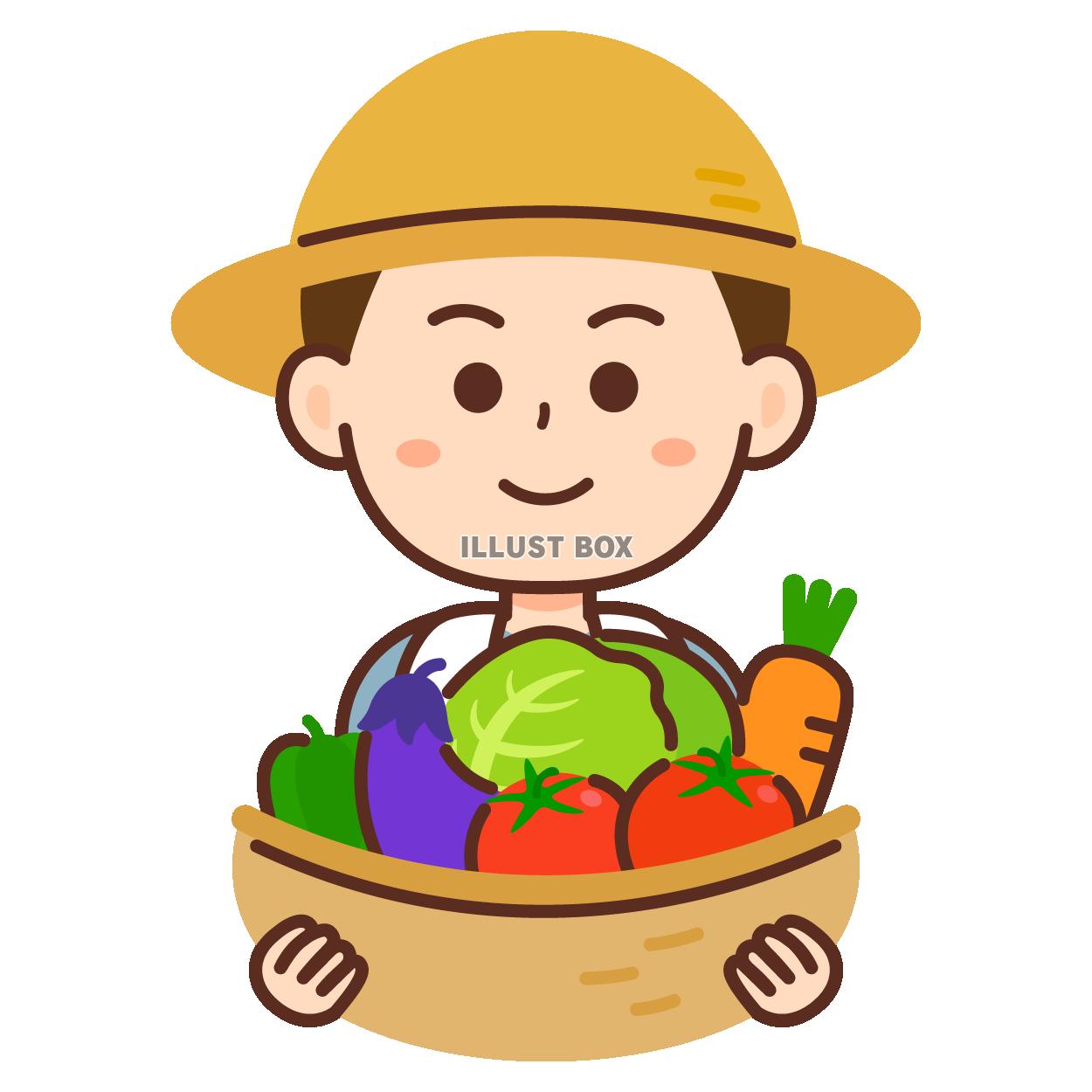 野菜を持つ農家の男性