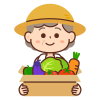 野菜が入った箱を持つ農家のおばあちゃん