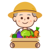 野菜が入った箱を持つ農家のおじいちゃん