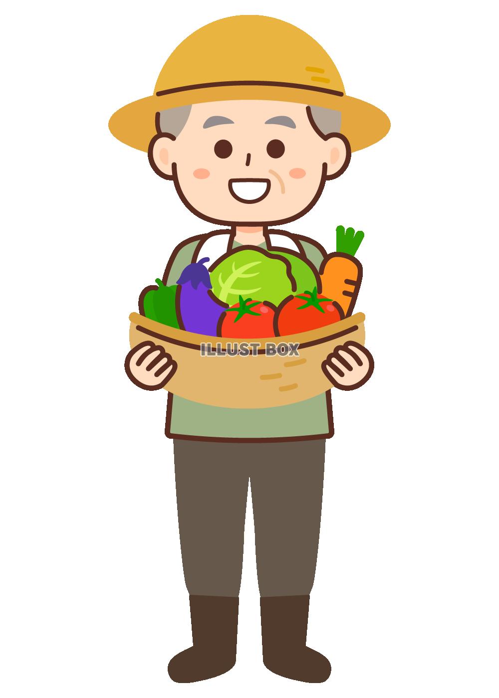 野菜を持つ農家のおじいちゃん