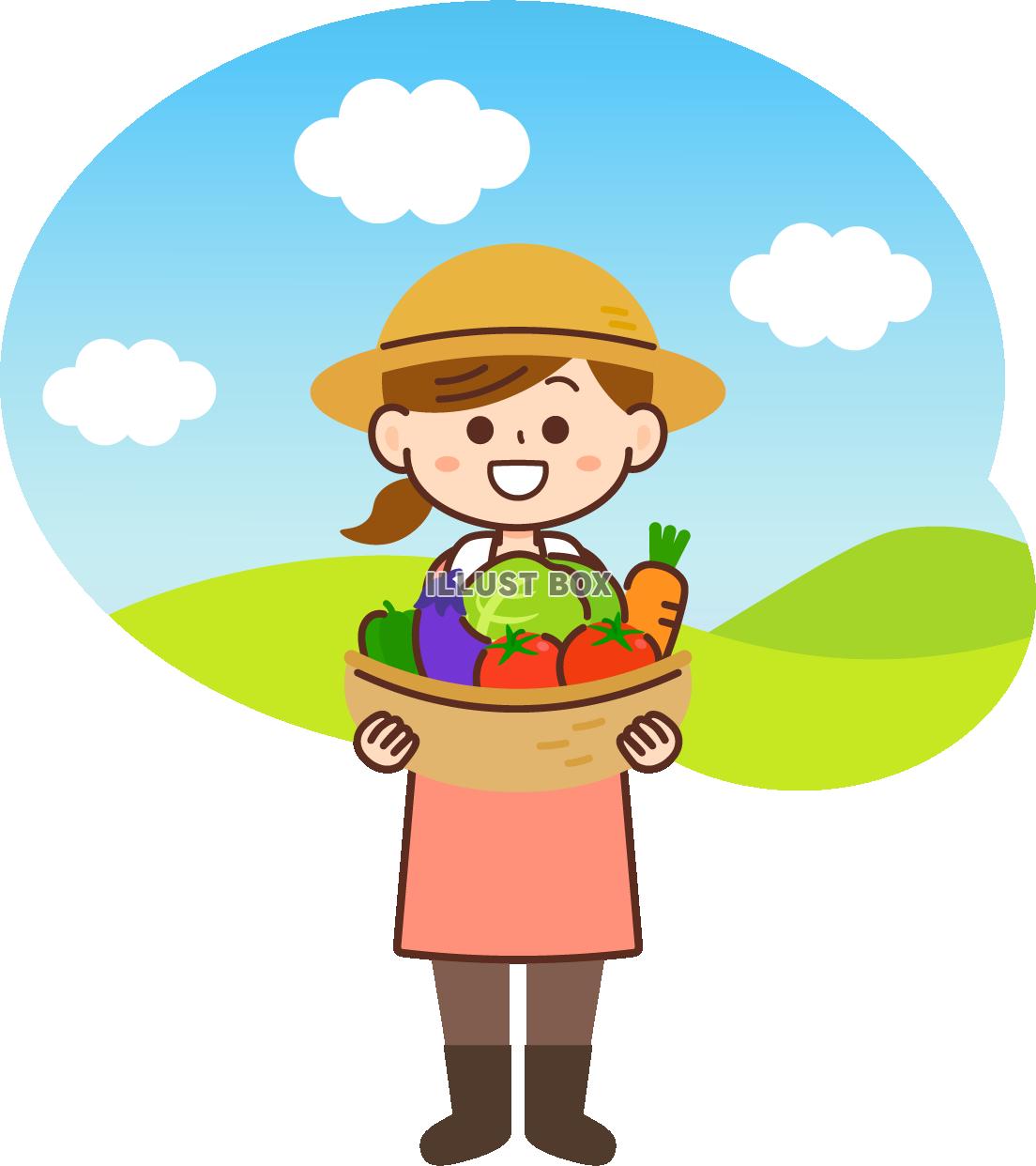 野菜を持つ農家の女性＿風景