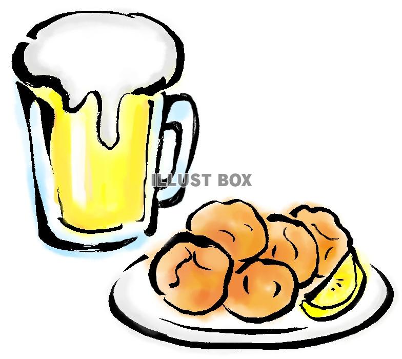 筆絵のビールとから揚げ