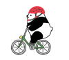 パンダシリーズ　ヘルメット被って自転車に乗るパンダ