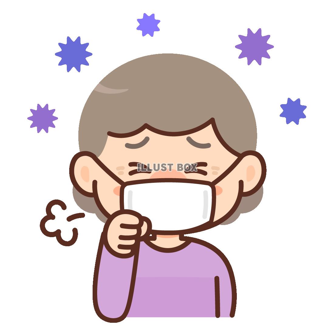 咳をする高齢女性　ウイルス