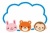 動物キャラのもくもく雲クレヨンフレーム/青