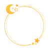 月と星のイラスト・円形フレーム（黄色）