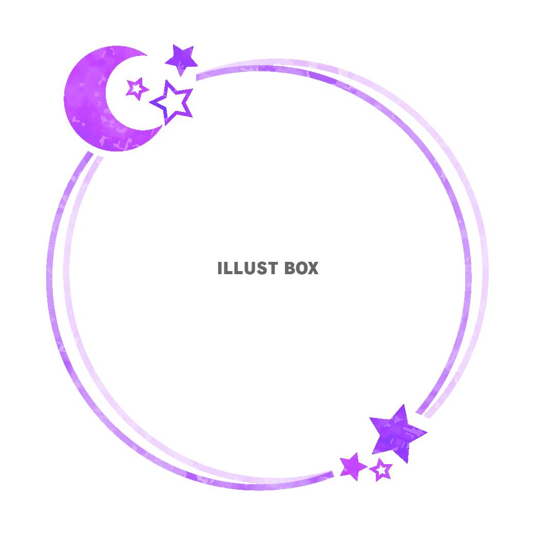 月と星のイラスト・円形フレーム（紫）