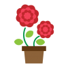 植木鉢に植えられた赤い花　カーネーション　バラ